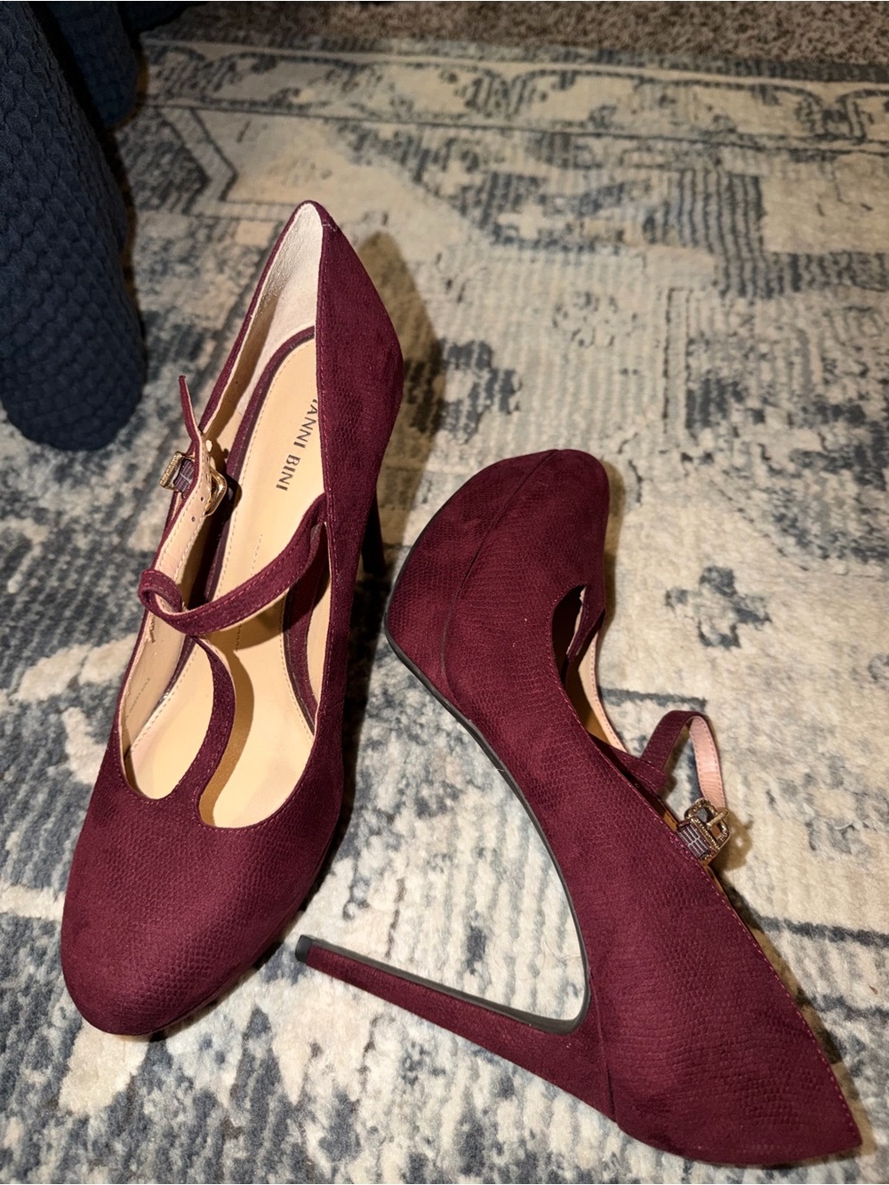 Gianni Bini Burgundy Cross-Strap Mary Jane Heels - Picture 6 of 7